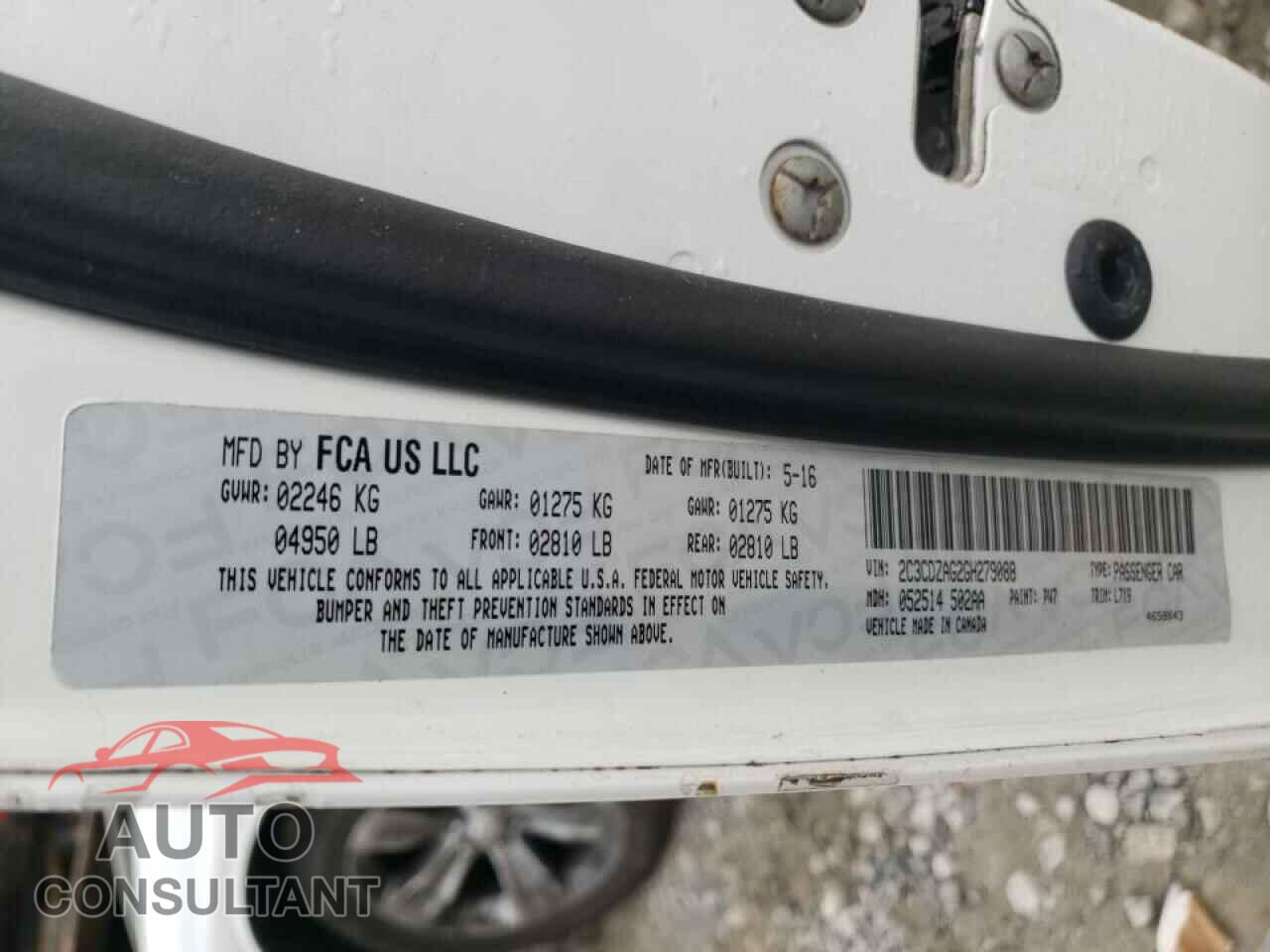 DODGE CHALLENGER 2016 - 2C3CDZAG2GH279088