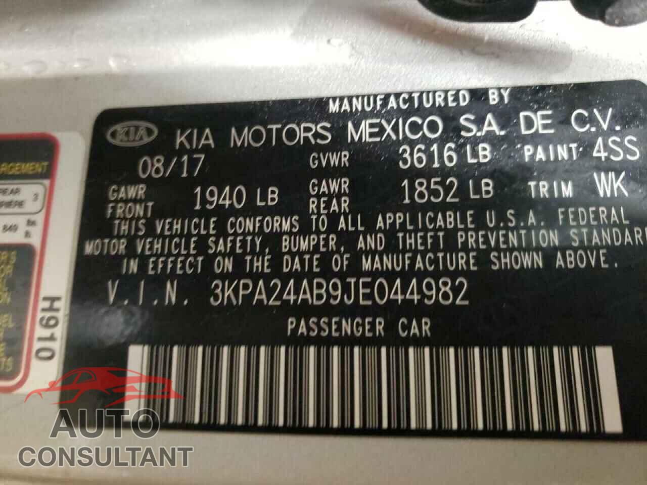 KIA RIO 2018 - 3KPA24AB9JE044982