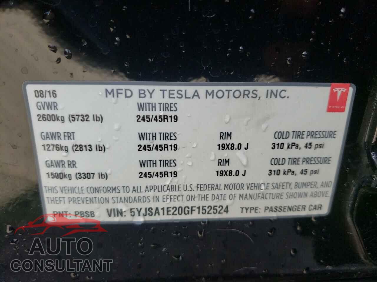 TESLA MODEL S 2016 - 5YJSA1E20GF152524