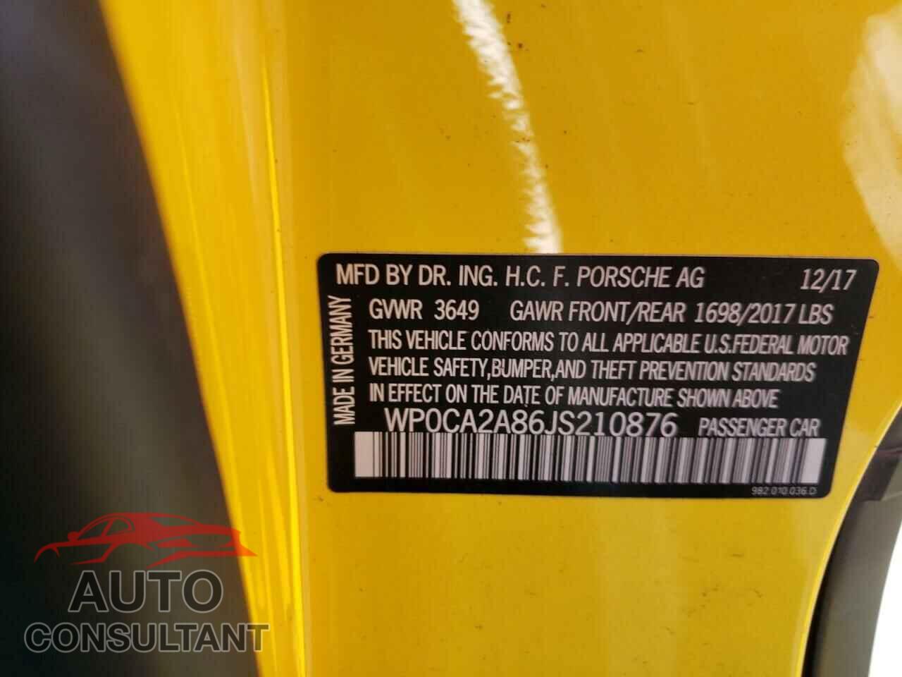 PORSCHE BOXSTER 2018 - WP0CA2A86JS210876