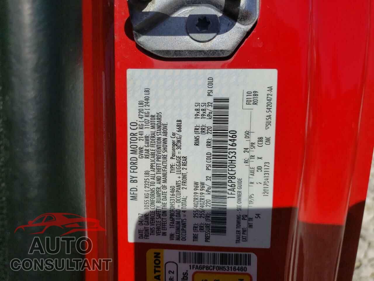 FORD MUSTANG 2017 - 1FA6P8CF0H5316460