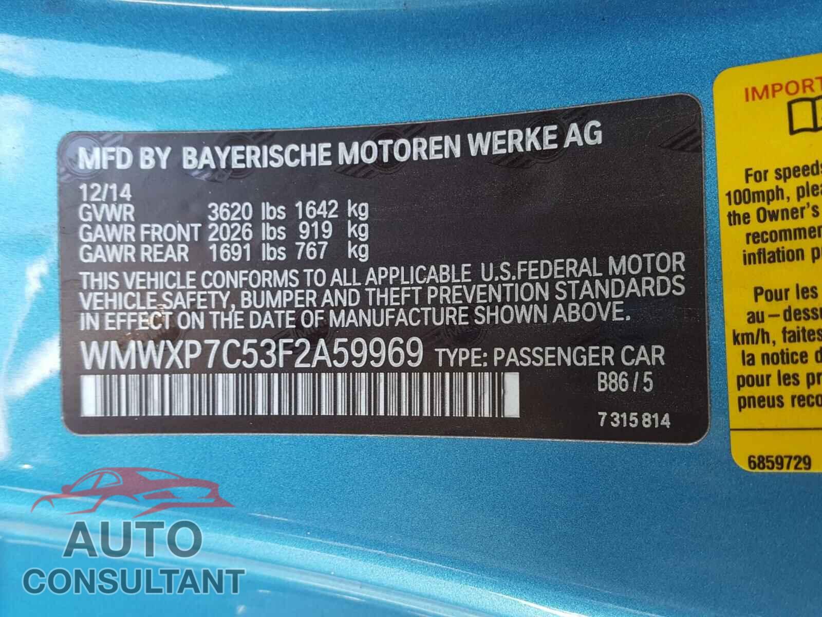 MINI COOPER 2015 - WMWXP7C53F2A59969