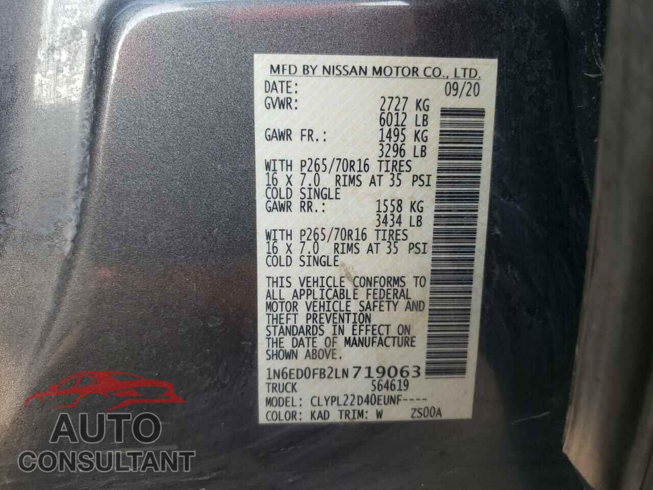 NISSAN FRONTIER 2020 - 1N6ED0FB2LN719063