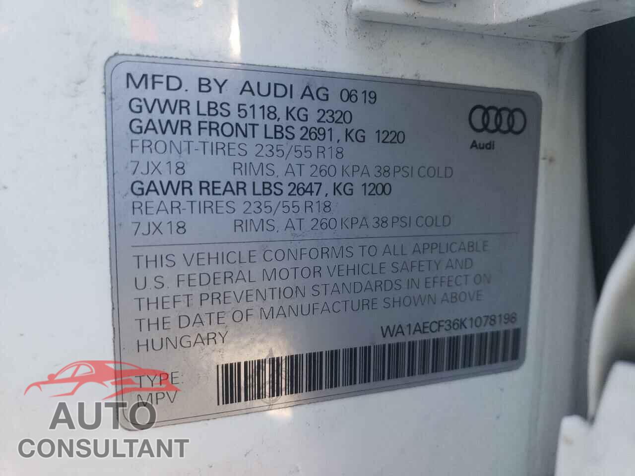 AUDI Q3 2019 - 5N1AT3AB2MC738721