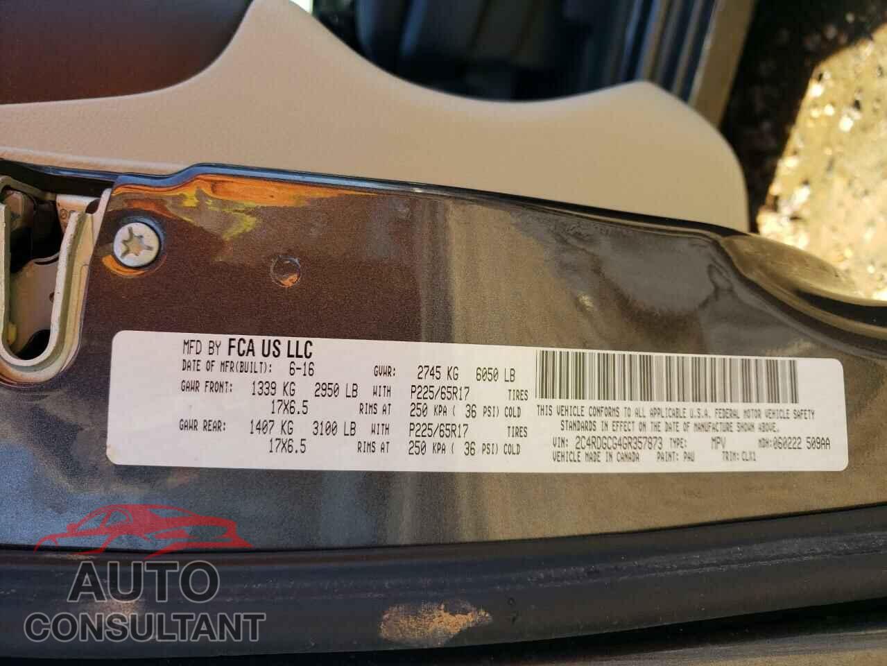 DODGE CARAVAN 2016 - 2C4RDGCG4GR357873
