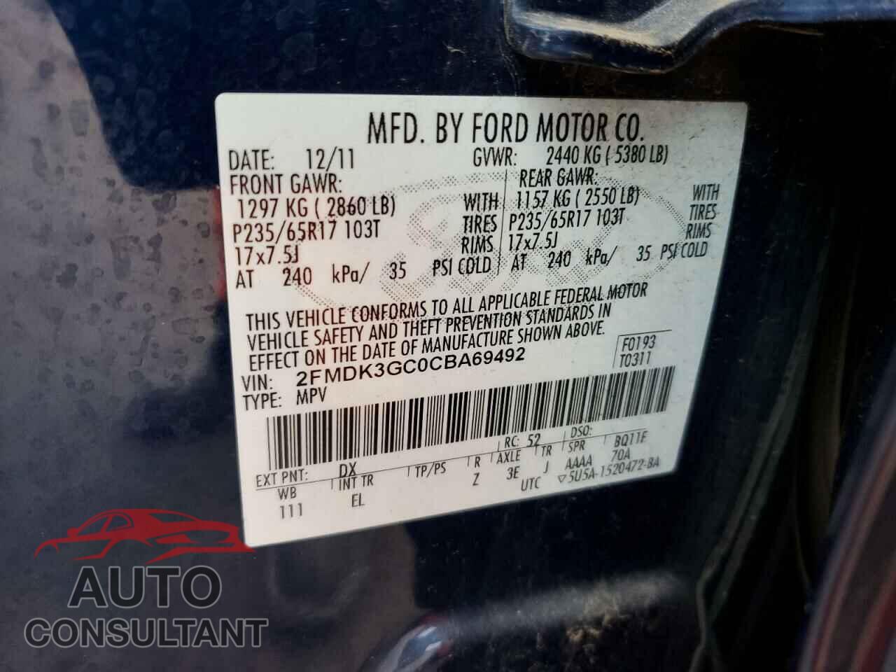 FORD EDGE 2012 - 2FMDK3GC0CBA69492