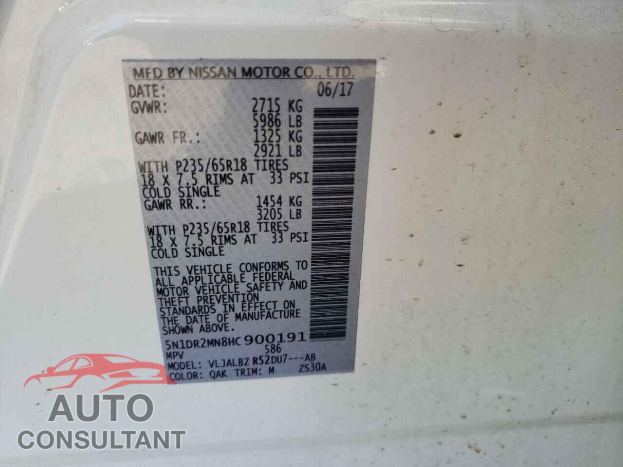 NISSAN PATHFINDER 2017 - 5N1DR2MN8HC900191