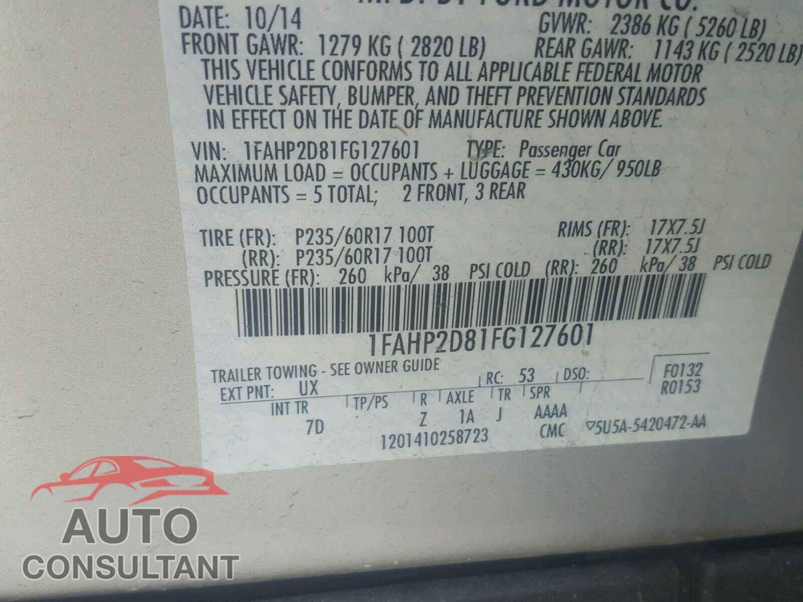 FORD TAURUS 2015 - 1FAHP2D81FG127601