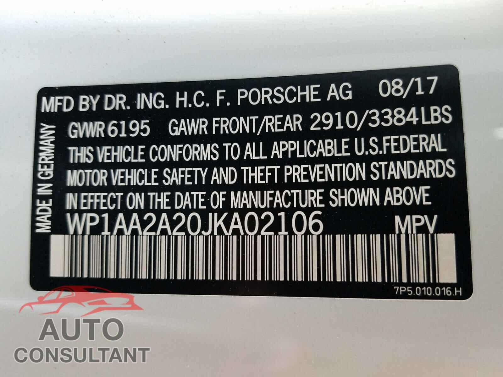 PORSCHE CAYENNE 2018 - WP1AA2A20JKA02106