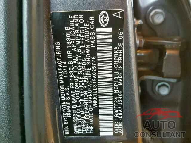 TOYOTA YARIS 2015 - VNKKTUD34FA025778
