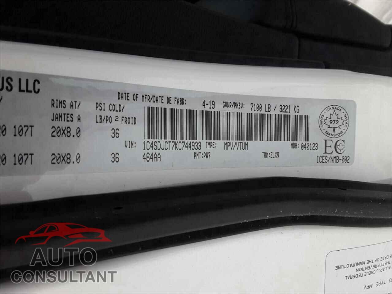 DODGE DURANGO 2019 - 1C4SDJCT7KC744933