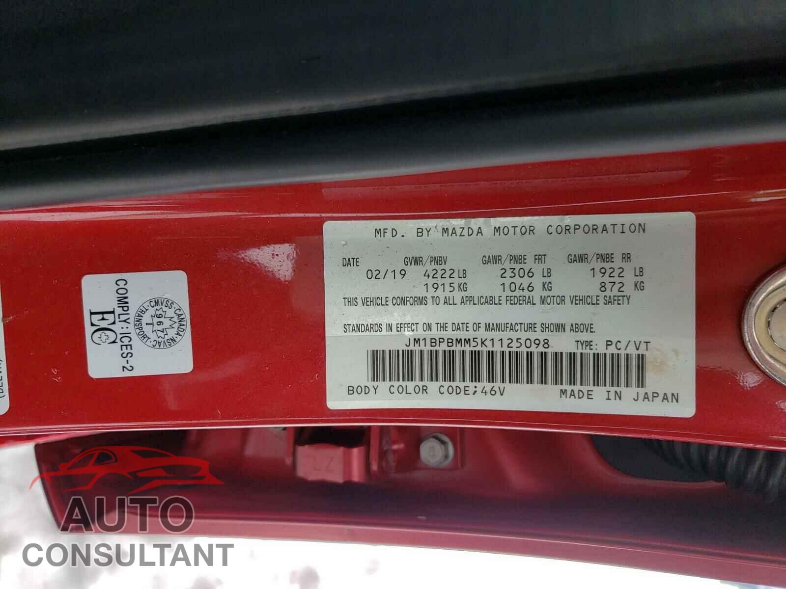MAZDA 3 2019 - JM1BPBMM5K1125098