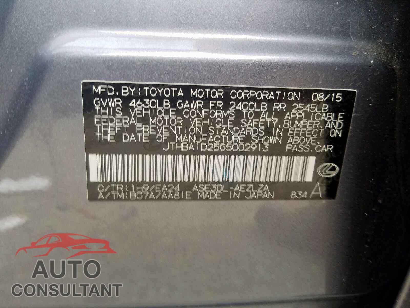 LEXUS IS 2016 - JTHBA1D25G5002913