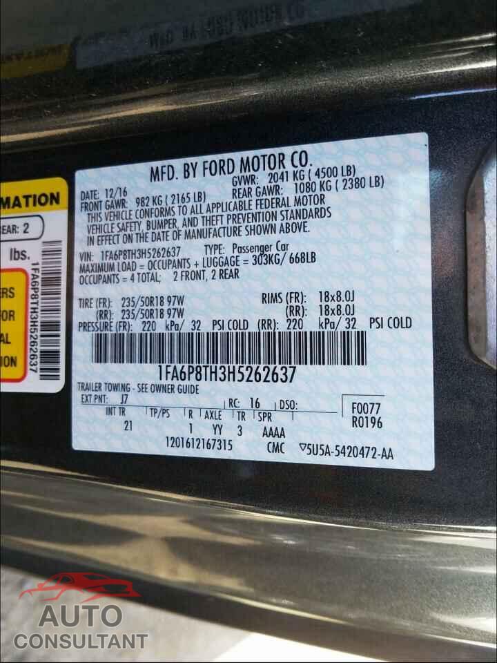 FORD MUSTANG 2017 - 1FA6P8TH3H5262637