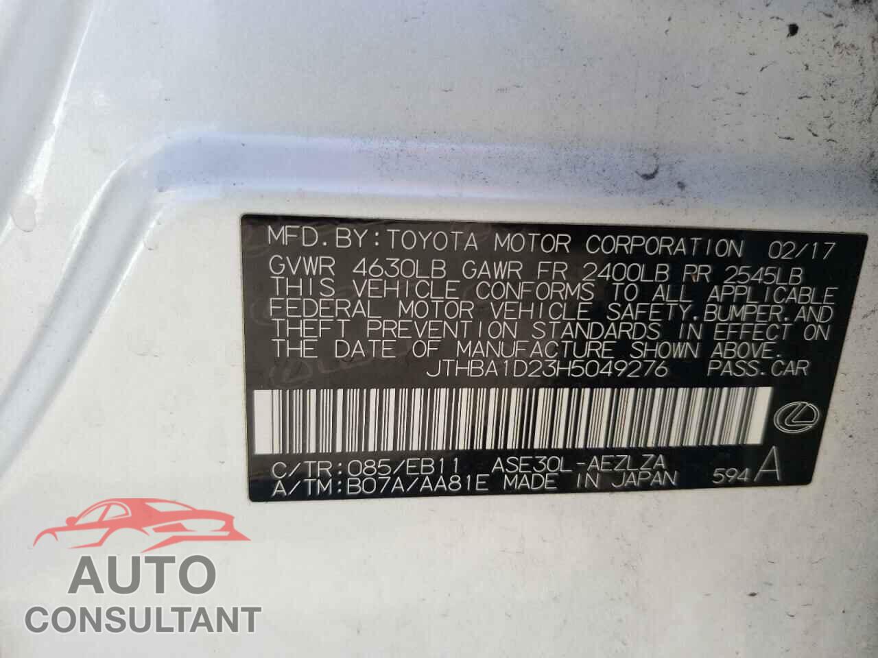 LEXUS IS 2017 - JTHBA1D23H5049276