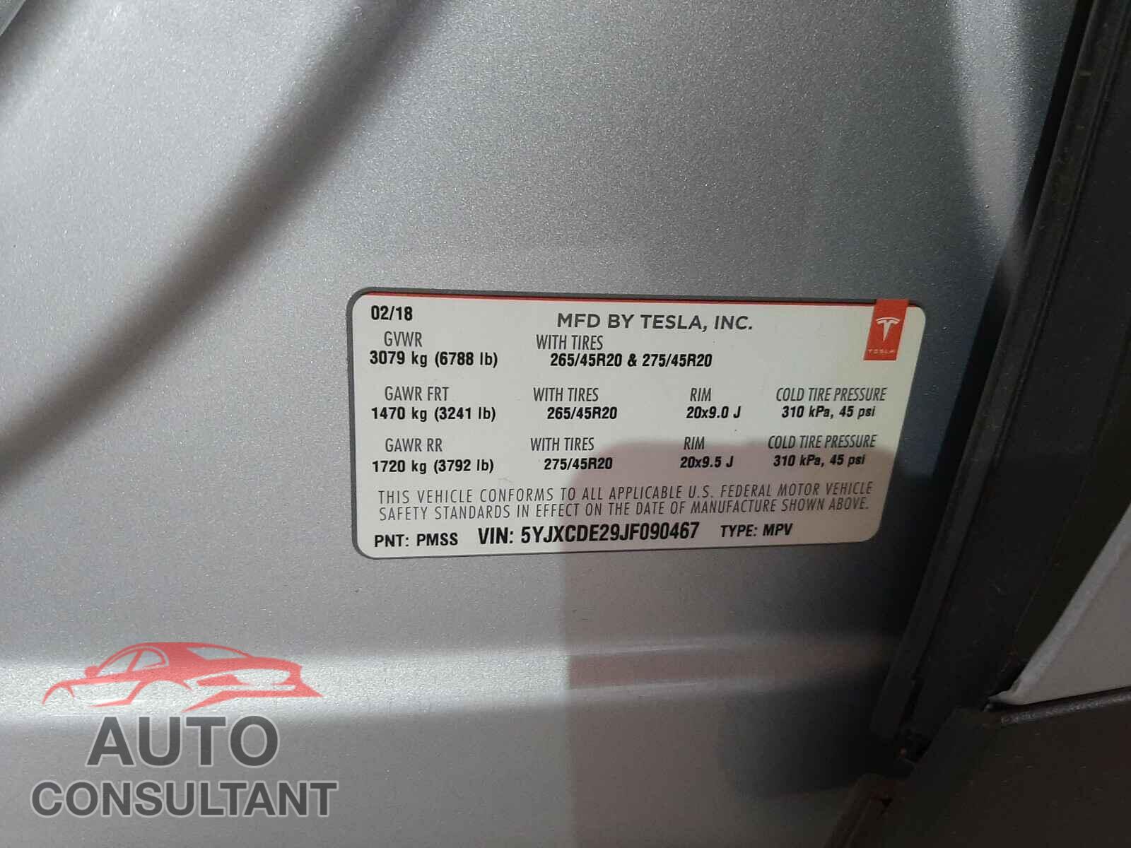 TESLA MODEL X 2018 - 5YJXCDE29JF090467