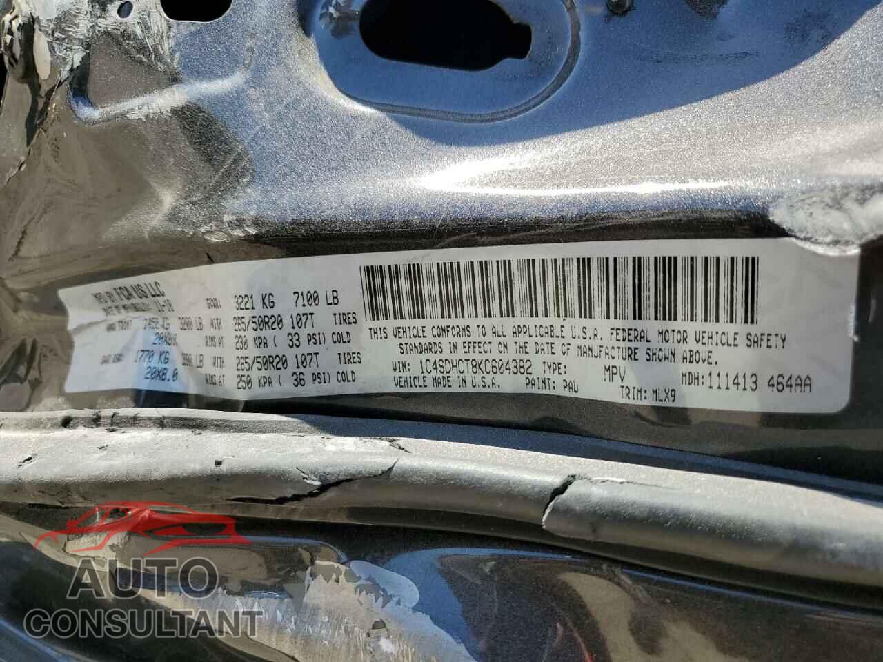 DODGE DURANGO 2019 - 1C4SDHCT8KC604382