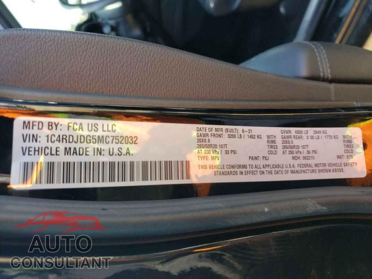DODGE DURANGO 2021 - 1C4RDJDG5MC752032