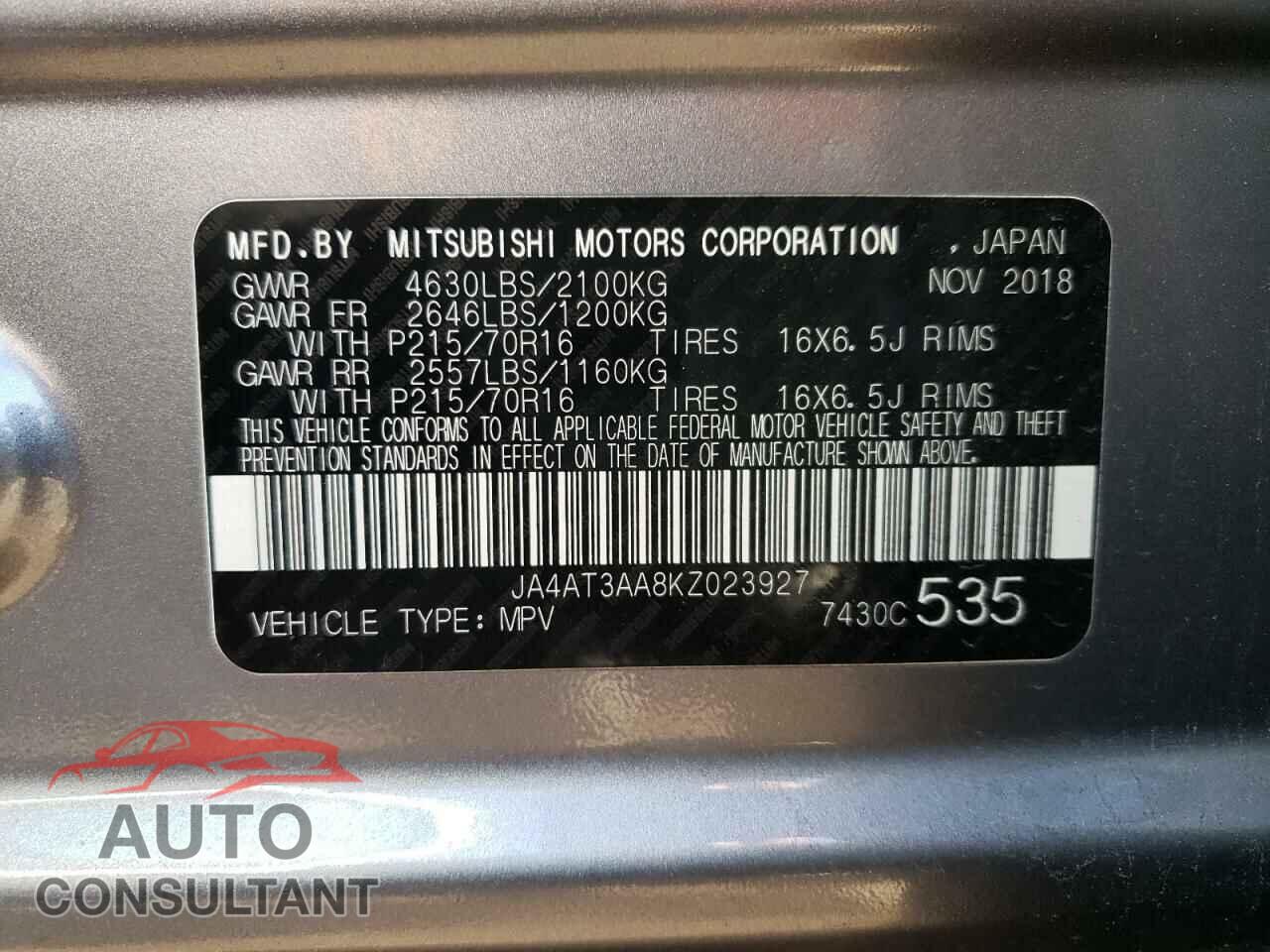 MITSUBISHI ECLIPSE 2019 - JA4AT3AA8KZ023927