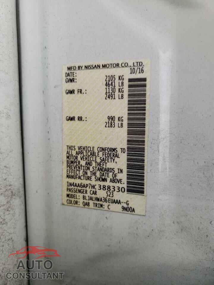 NISSAN MAXIMA 2017 - 1N4AA6AP7HC388330