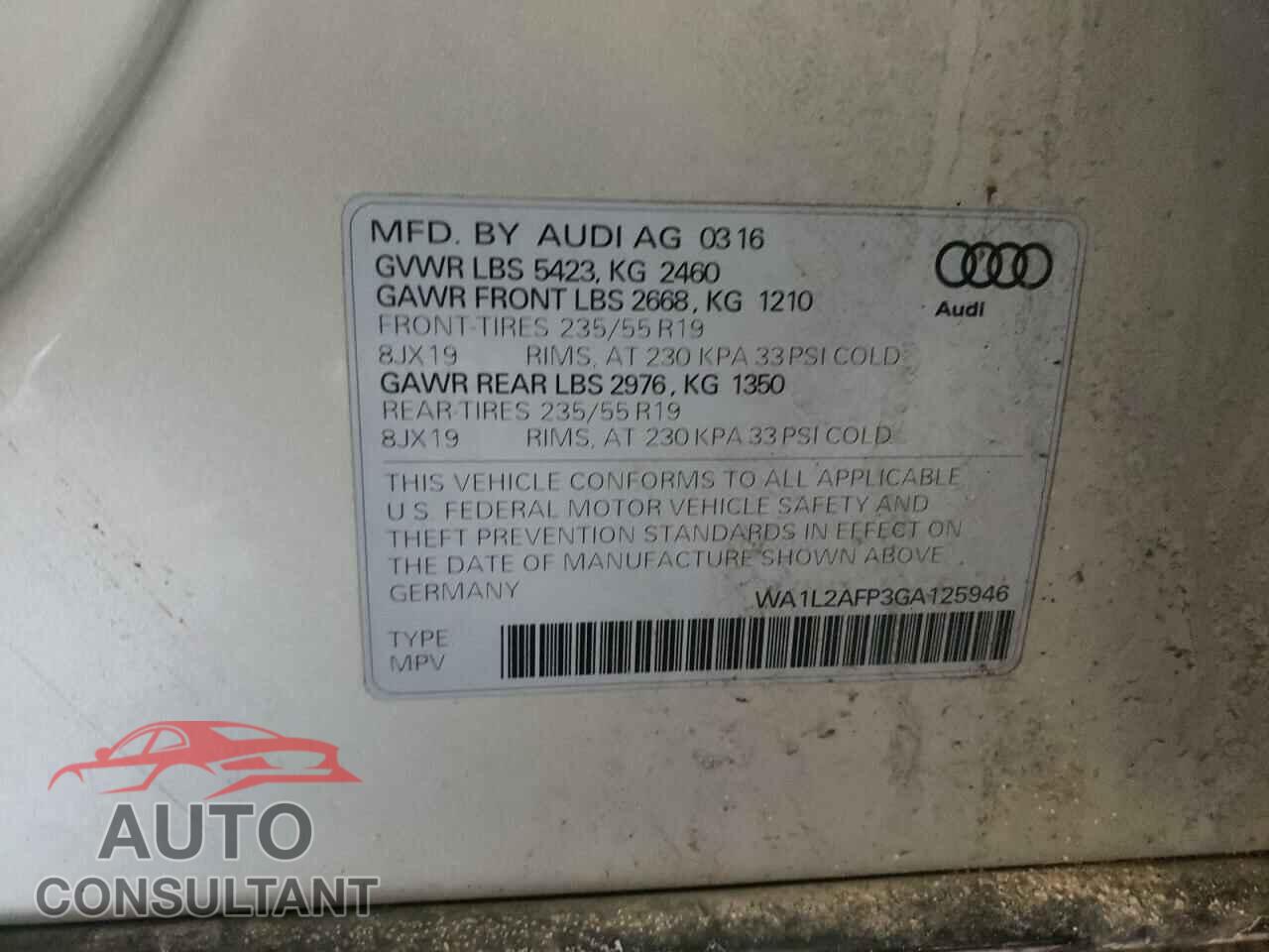 AUDI Q5 2016 - WA1L2AFP3GA125946
