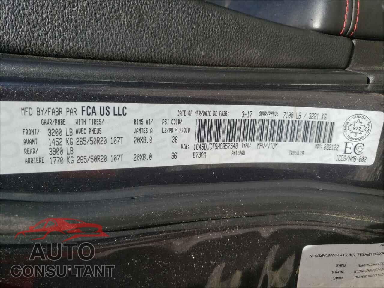 DODGE DURANGO 2017 - 1C4SDJCT9HC857548
