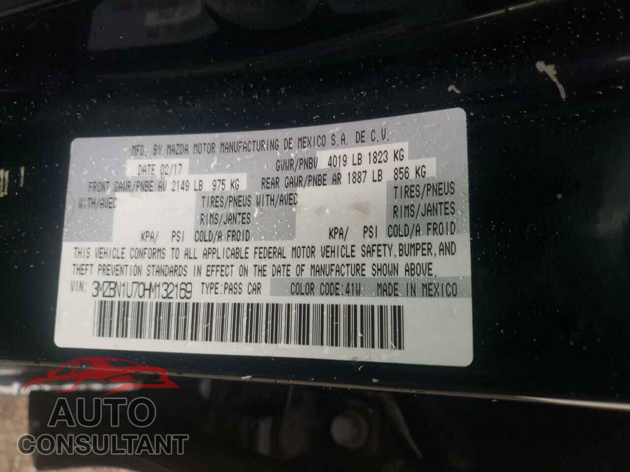 MAZDA 3 2017 - 3MZBN1U70HM132169
