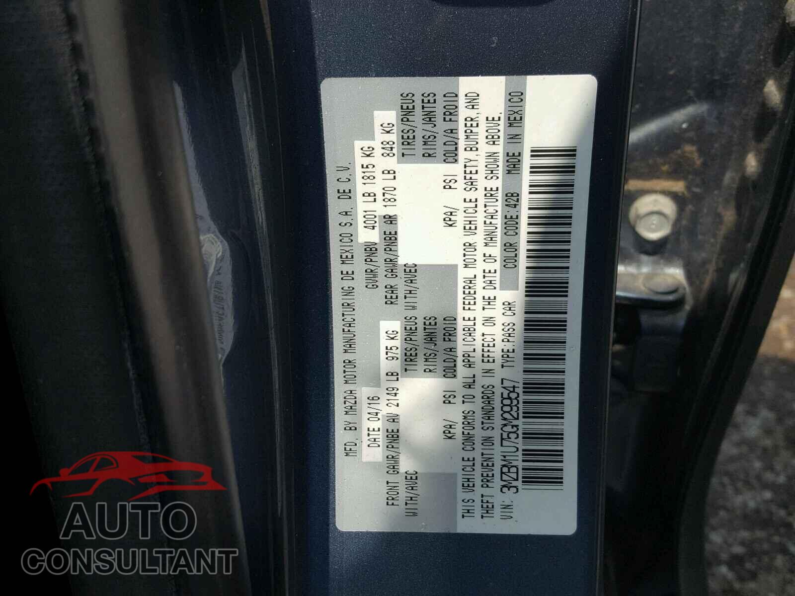 MAZDA 3 2016 - 3MZBM1U75GM299547