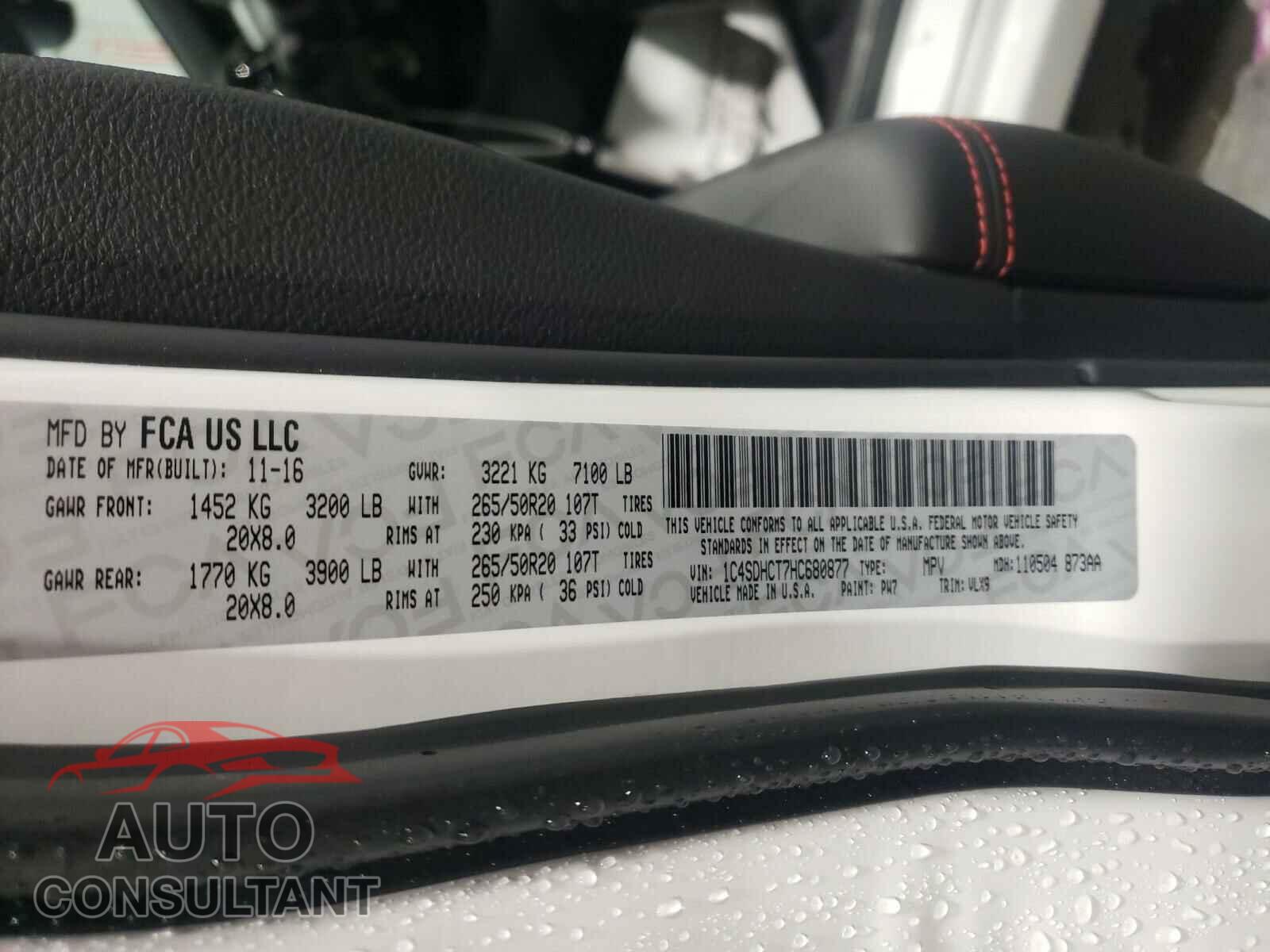 DODGE DURANGO 2017 - 1C4SDHCT7HC680877
