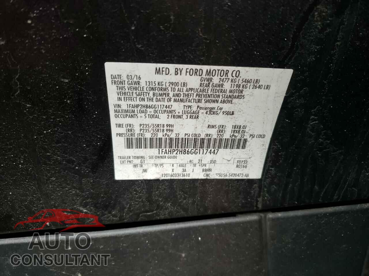 FORD TAURUS 2016 - 1FAHP2H86GG117447
