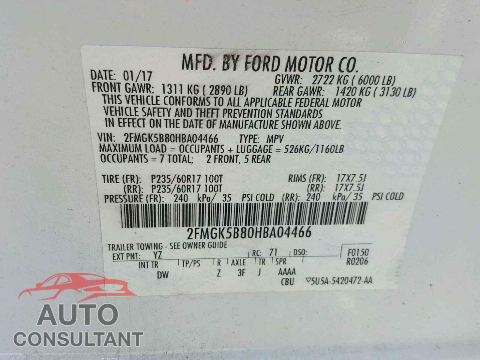 FORD FLEX SE 2017 - 2FMGK5B80HBA04466