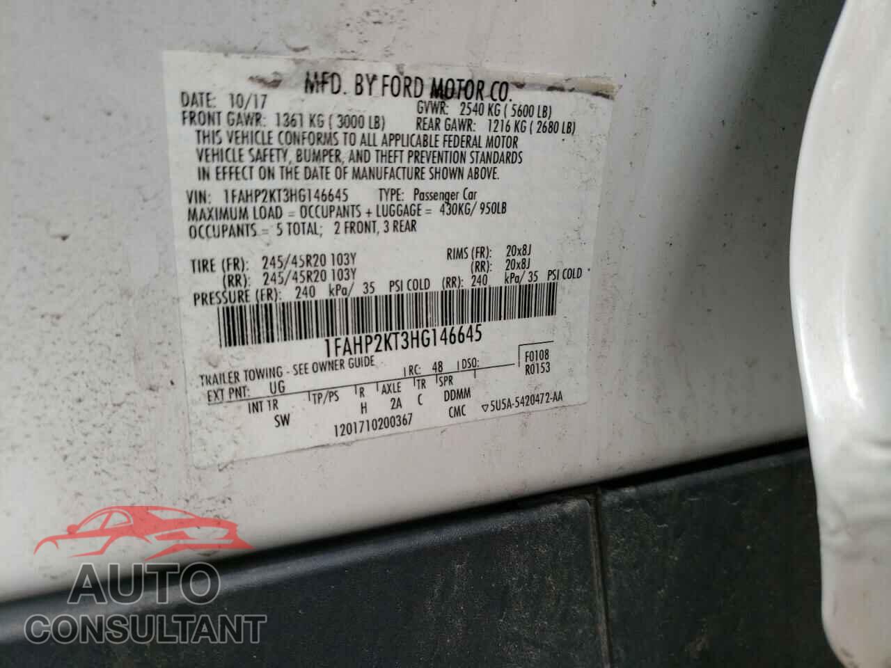 FORD TAURUS 2017 - 1FAHP2KT3HG146645