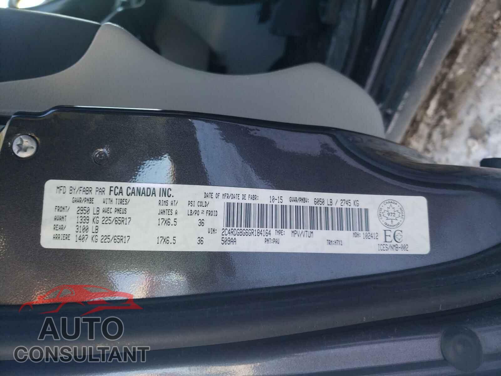 DODGE GRAND CARA 2016 - 2C4RDGBG6GR184164