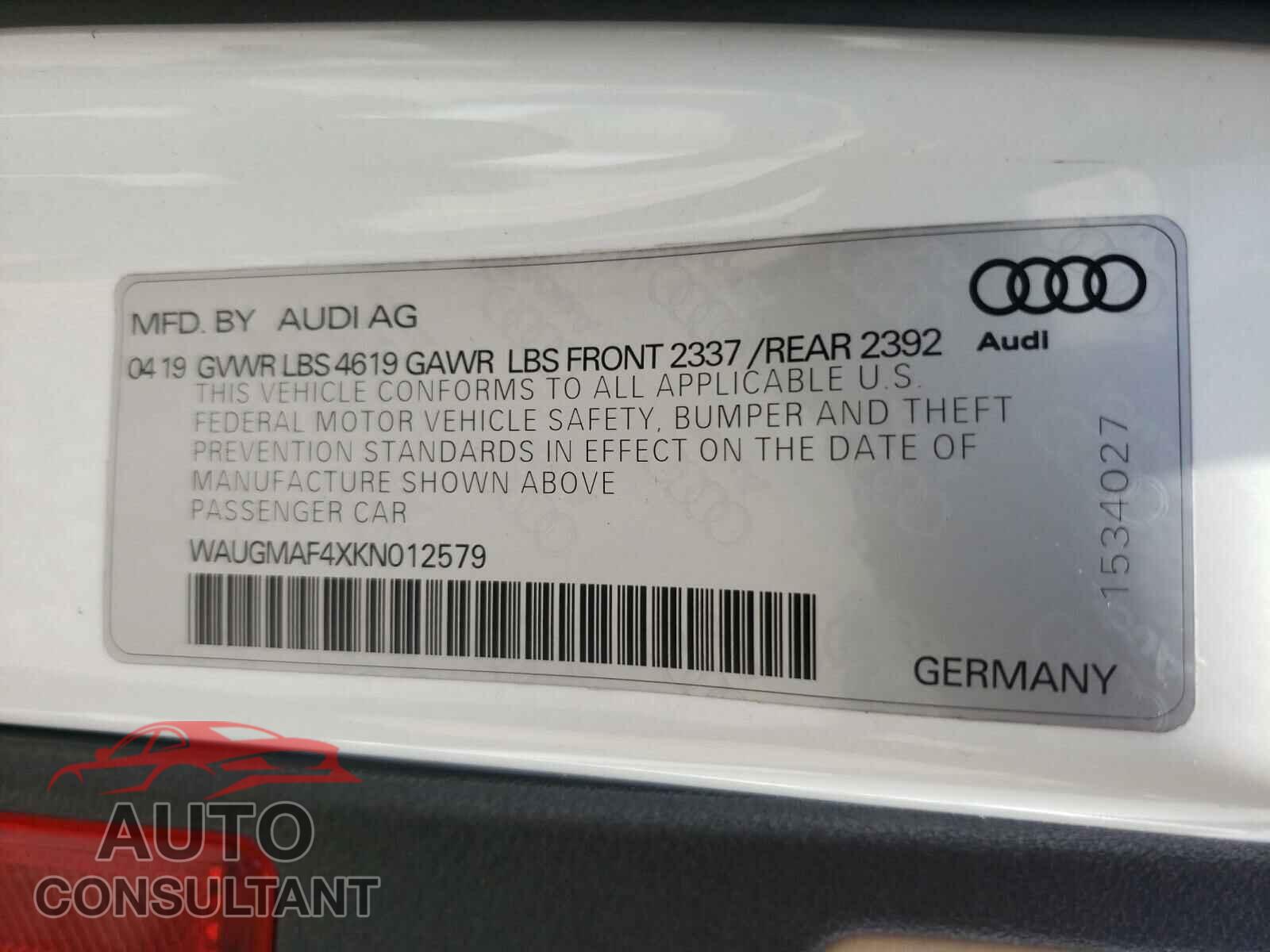 AUDI A4 2019 - WAUGMAF4XKN012579
