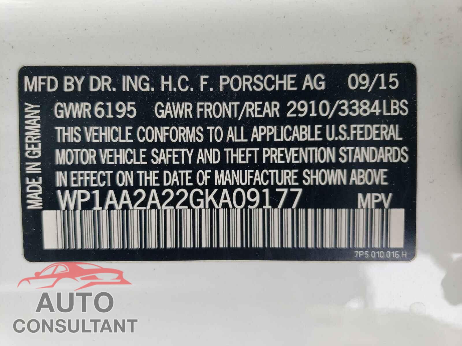 PORSCHE CAYENNE 2016 - WP1AA2A22GKA09177