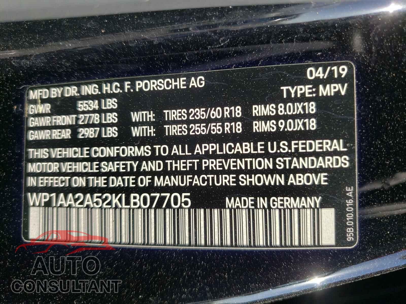 PORSCHE MACAN 2019 - WP1AA2A52KLB07705
