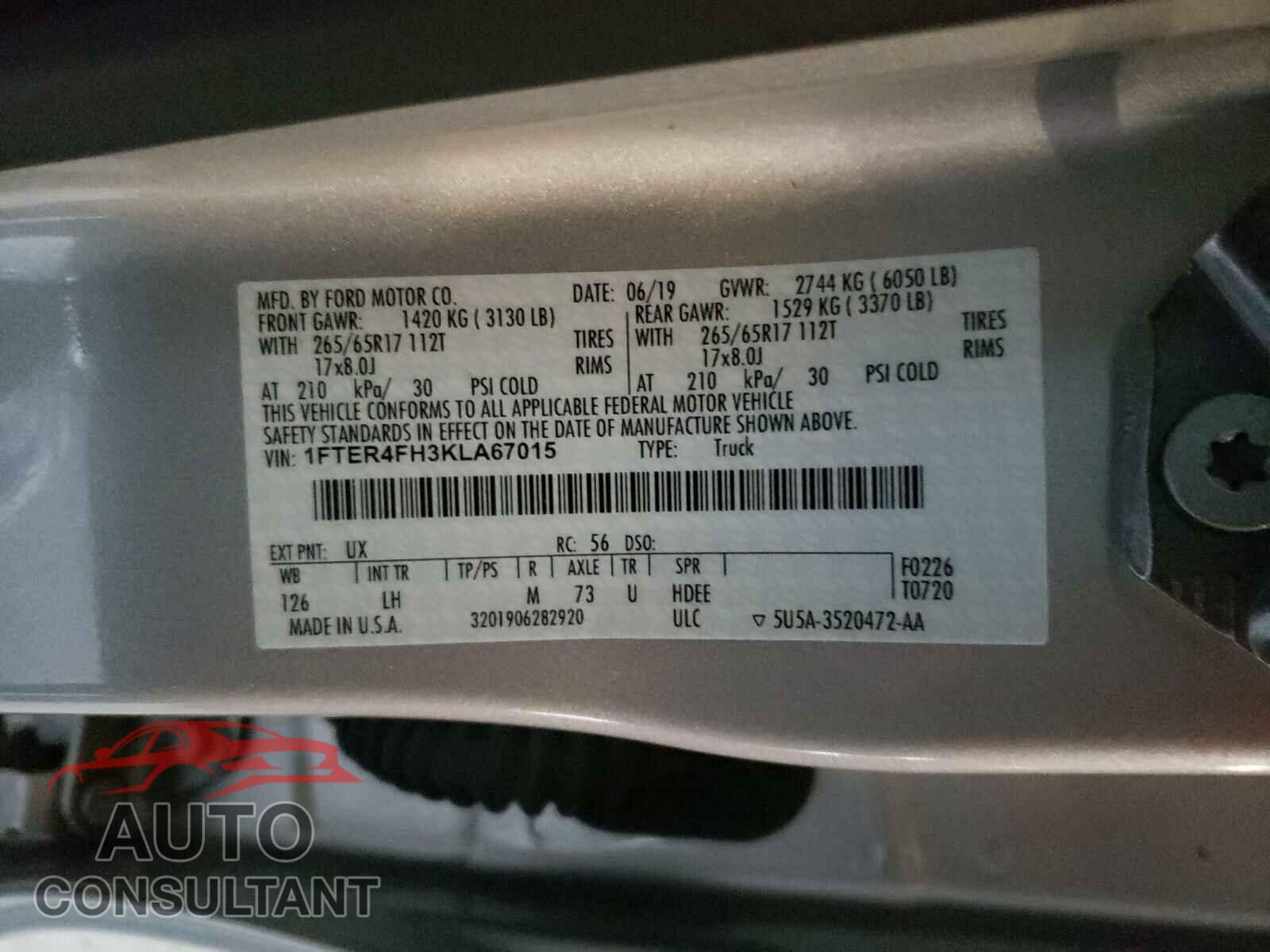 FORD RANGER 2019 - 4T1BF1FK4GU587856