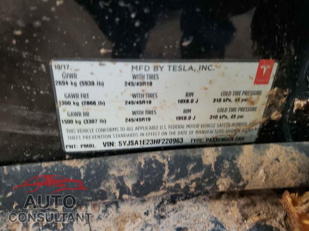 TESLA MODEL S 2017 - 5YJSA1E23HF220963