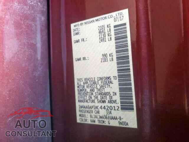 NISSAN MAXIMA 2017 - 1N4AA6AP1HC442012