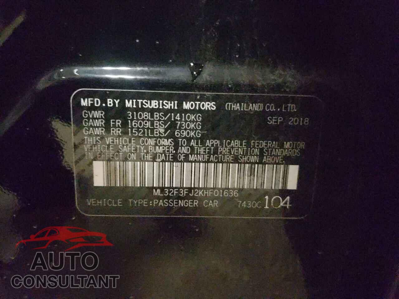 MITSUBISHI MIRAGE 2019 - ML32F3FJ2KHF01636