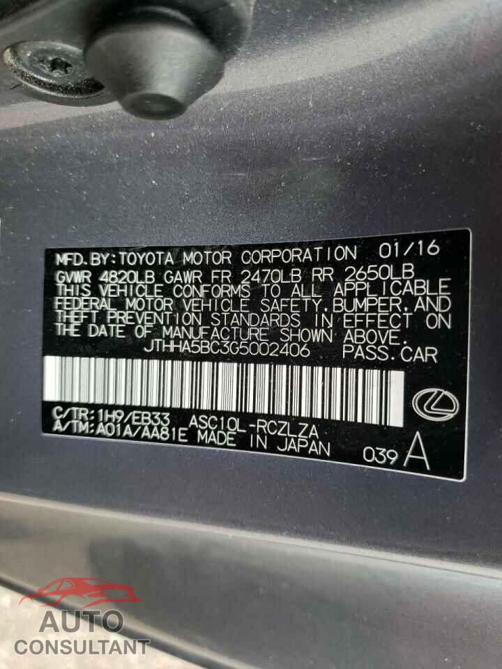 LEXUS RC 2016 - JTHHA5BC3G5002406