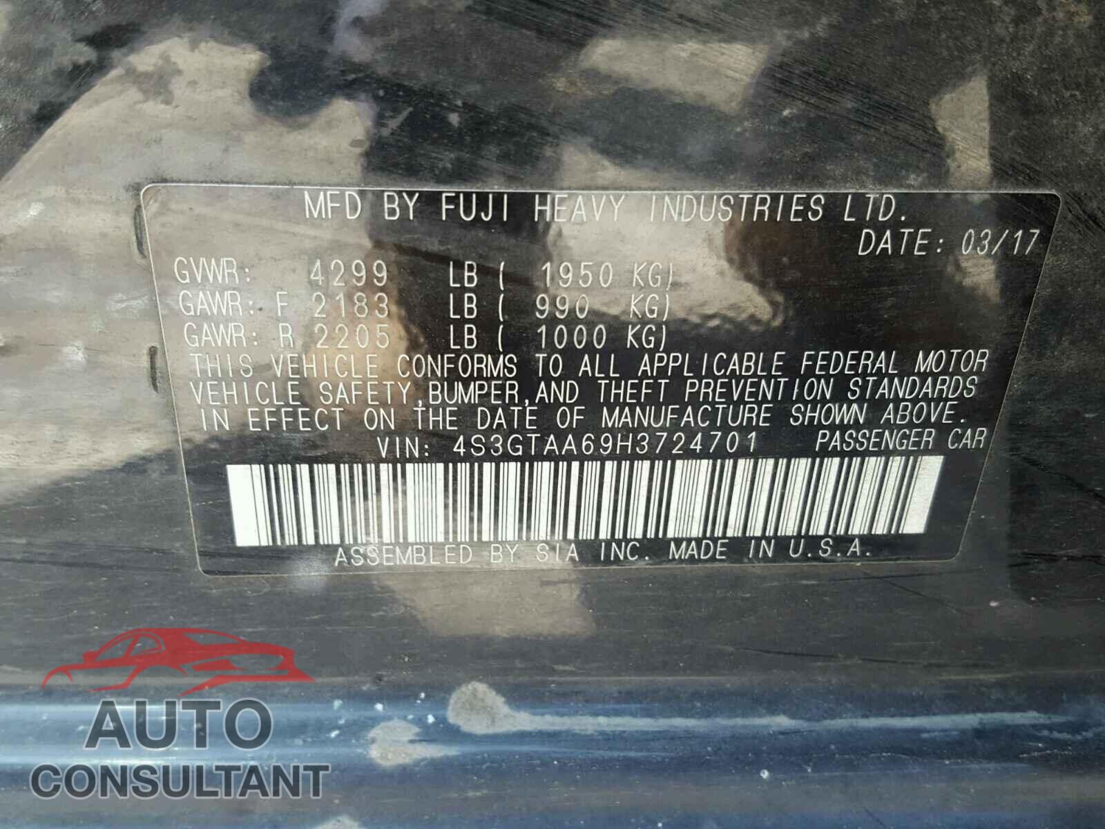 SUBARU IMPREZA 2017 - 4S3GTAA69H3724701