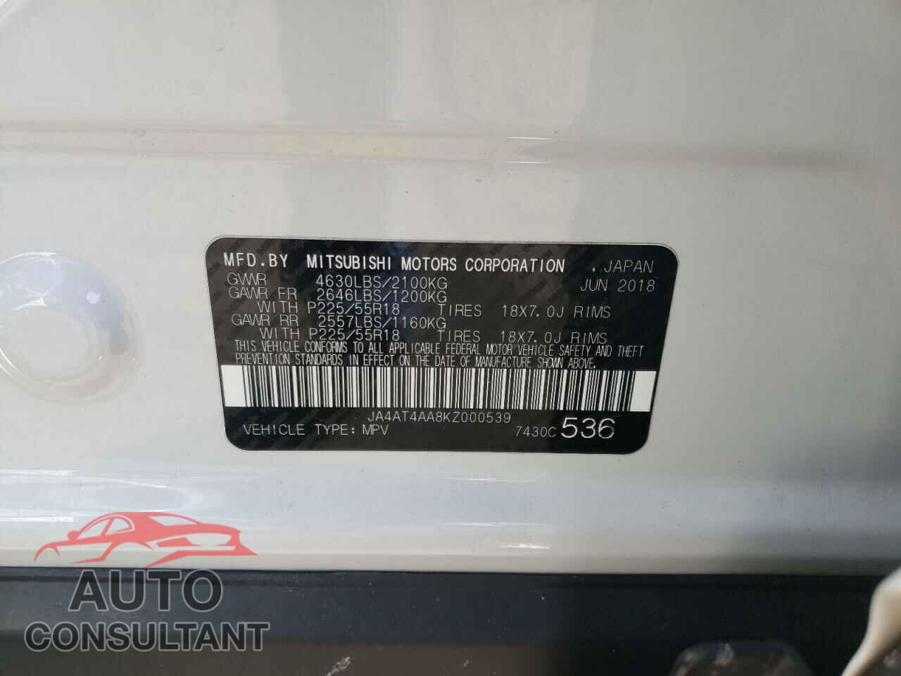 MITSUBISHI ECLIPSE 2019 - JA4AT4AA8KZ000539