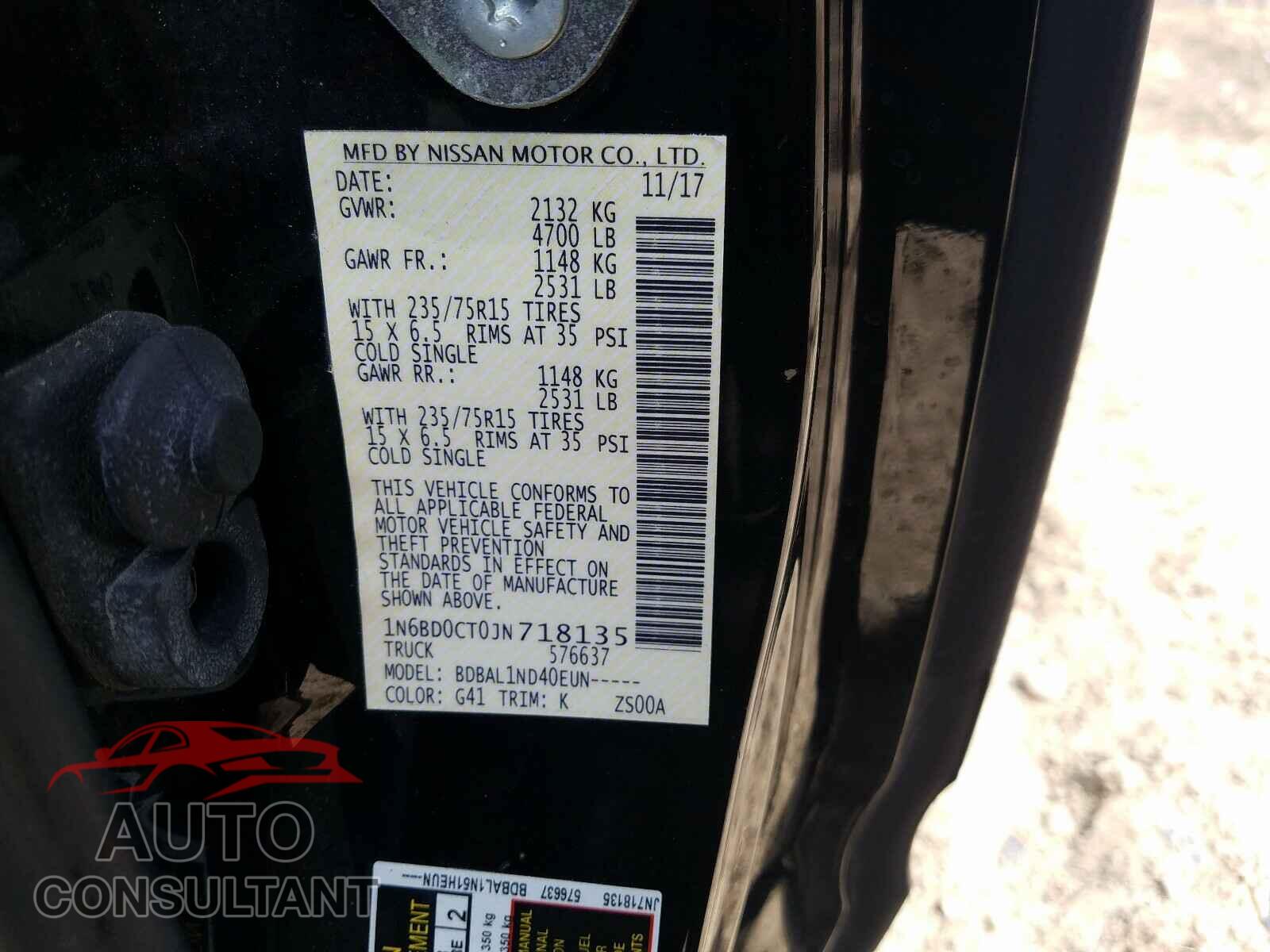 NISSAN FRONTIER 2018 - 1N6BD0CT0JN718135