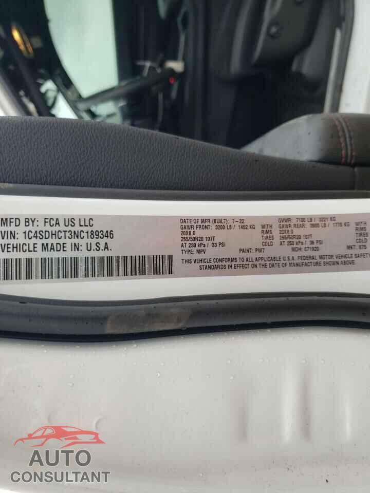 DODGE DURANGO 2022 - 1C4SDHCT3NC189346