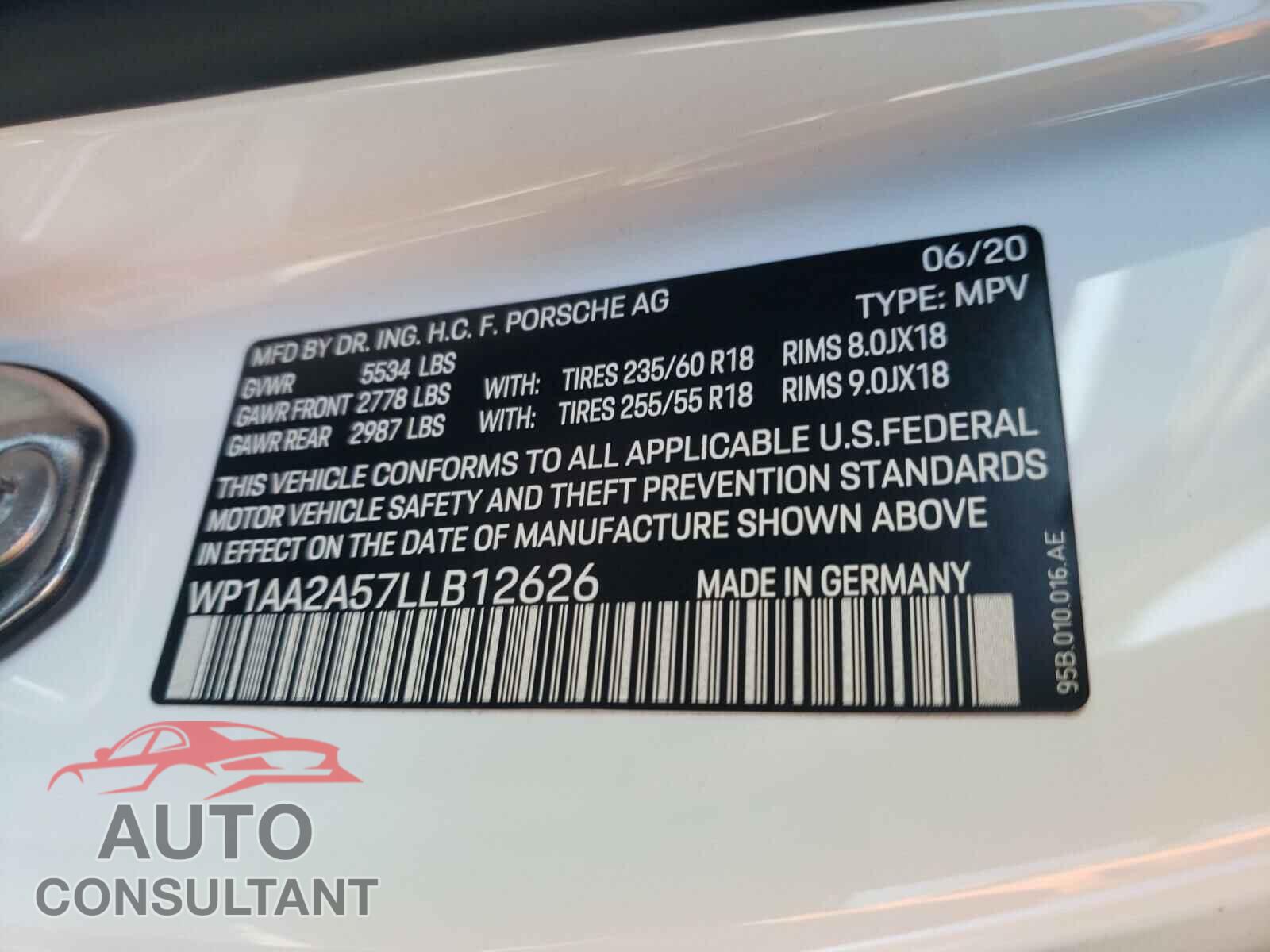 PORSCHE MACAN 2020 - WP1AA2A57LLB12626