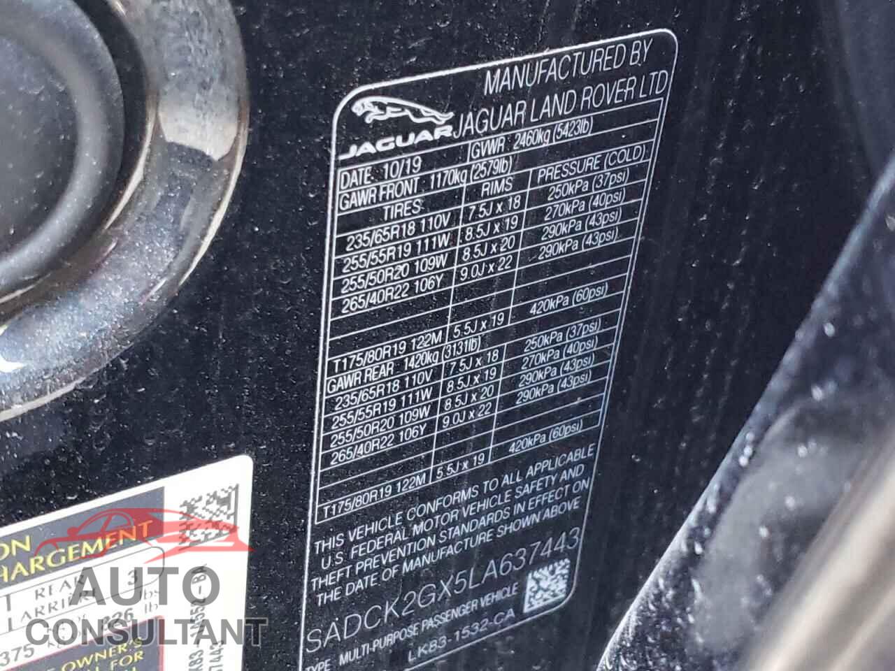 JAGUAR F-PACE 2020 - SADCK2GX5LA637443
