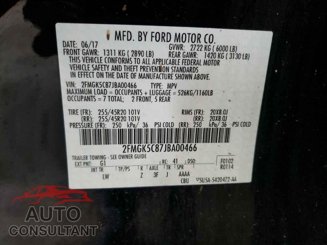 FORD FLEX 2018 - 2FMGK5C87JBA00466