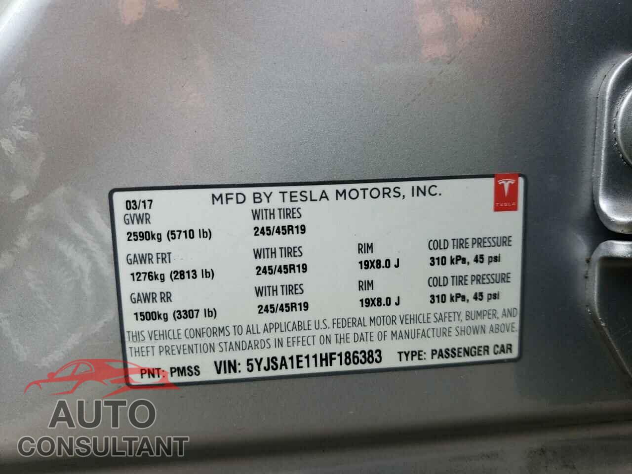 TESLA MODEL S 2017 - 5YJSA1E11HF186383
