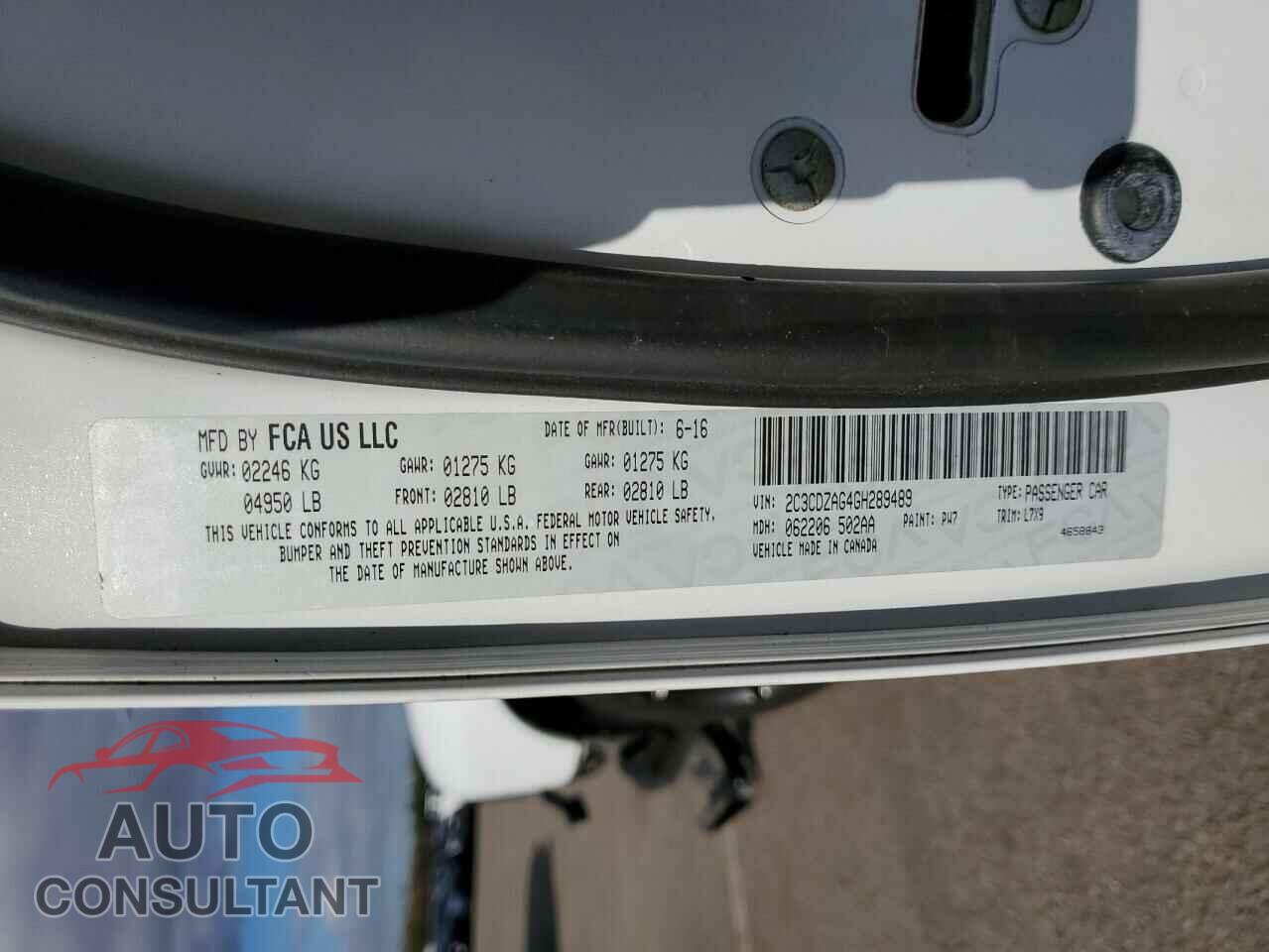 DODGE CHALLENGER 2016 - 2C3CDZAG4GH289489